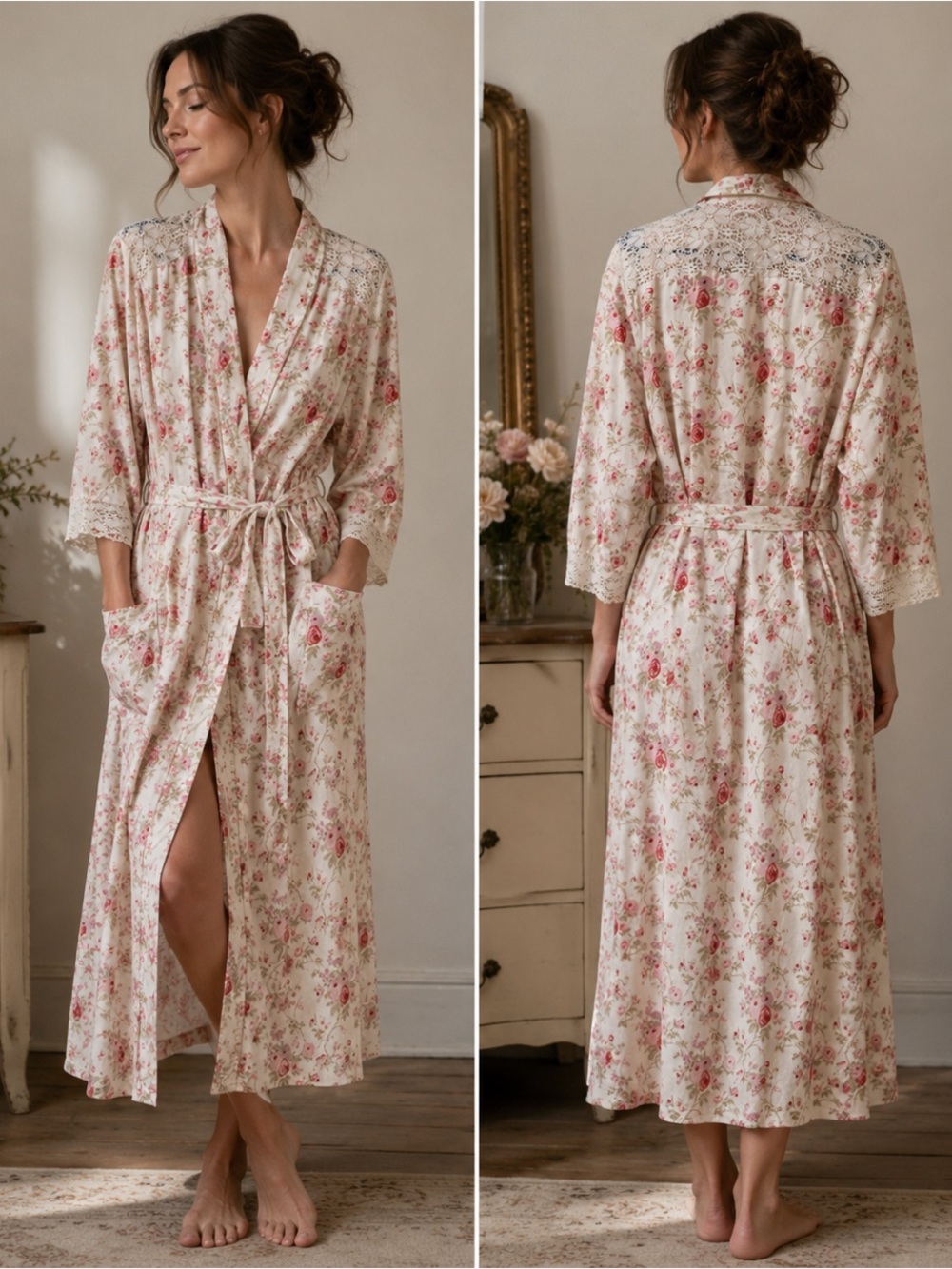 Victoria's Secret vintage floral cotton lace robe M/L cottagecore romantic